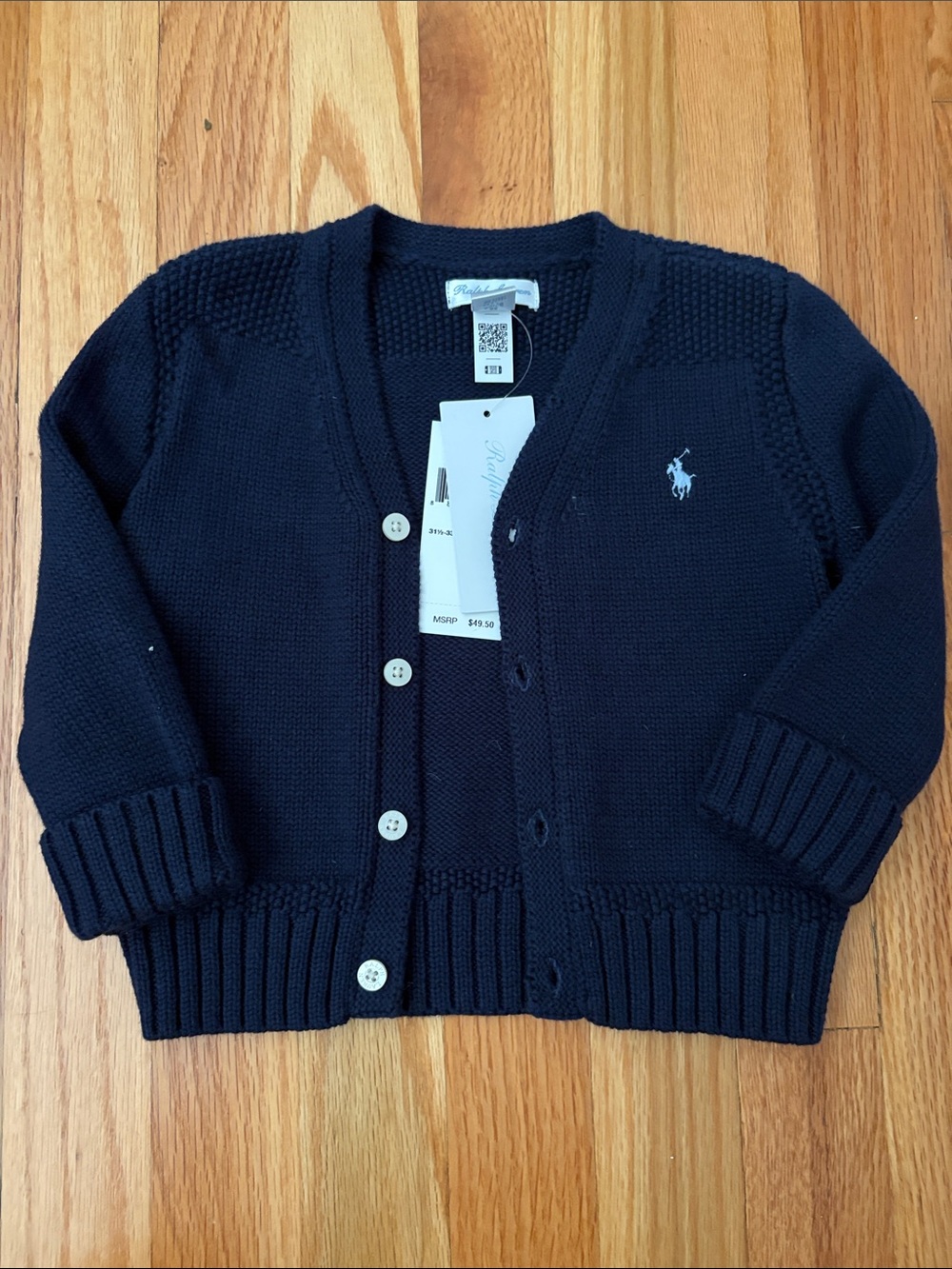 Ralph Lauren Kids Navy V-Neck Knit Cardigan with Pony